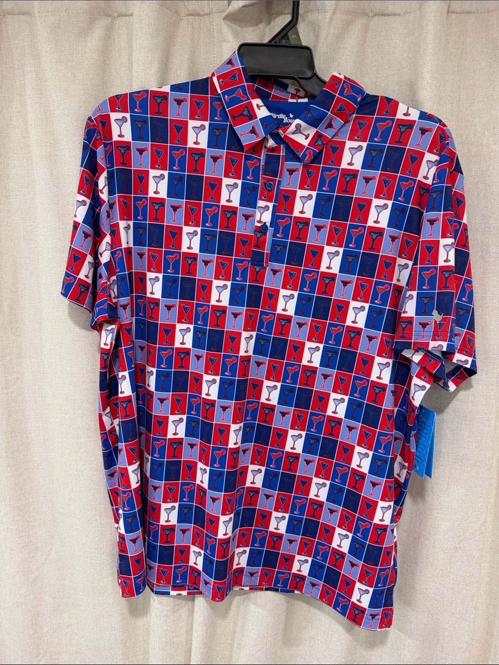 Men's Birdie Bound Short Sleeve Polo Shirt - Red & Blue Martini Print
